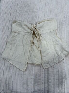 Ecote Cream Linen-Look Strapless Crop Top